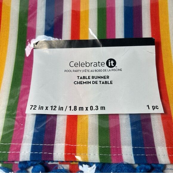 New Sealed Table Runner 72”x12” Multicolored Blue Fringe - Picture 2 of 4